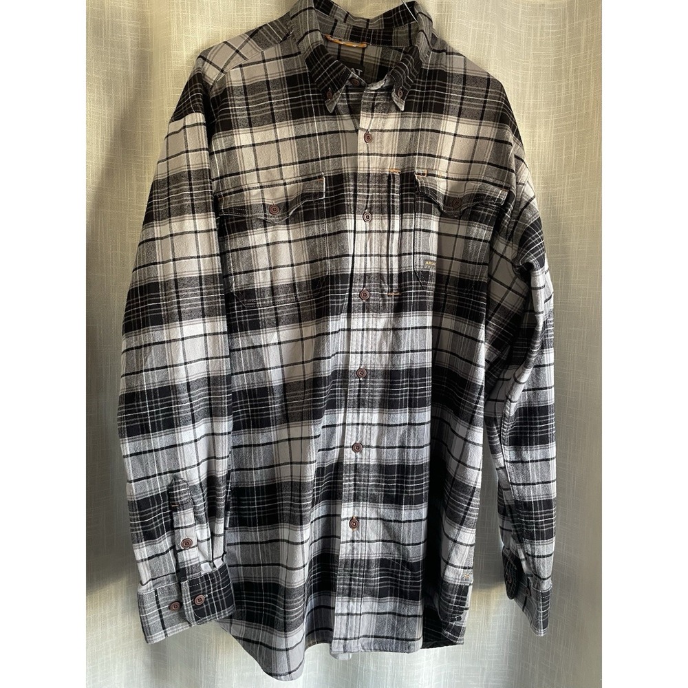 Ariat Rebar Flannel Shirt Men's Size L Workwear Durastretch Western Charcoal